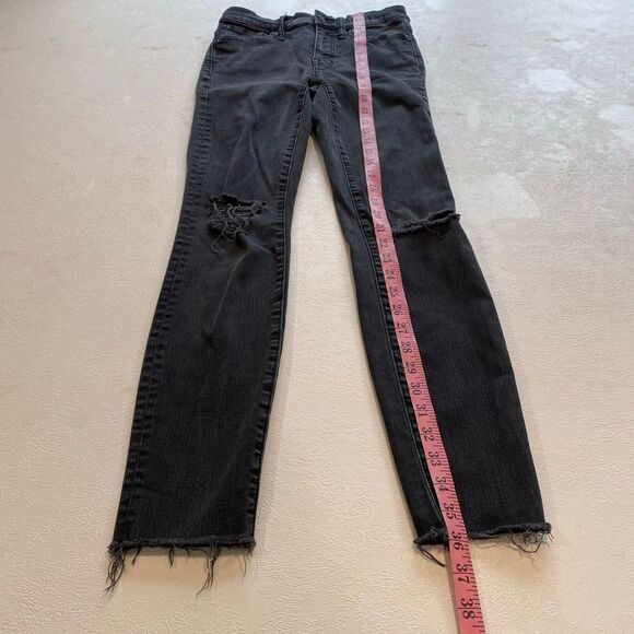 Madewell Black Skinny Jeans Distressed Raw Hem Stretch Denim - Picture 5 of 11
